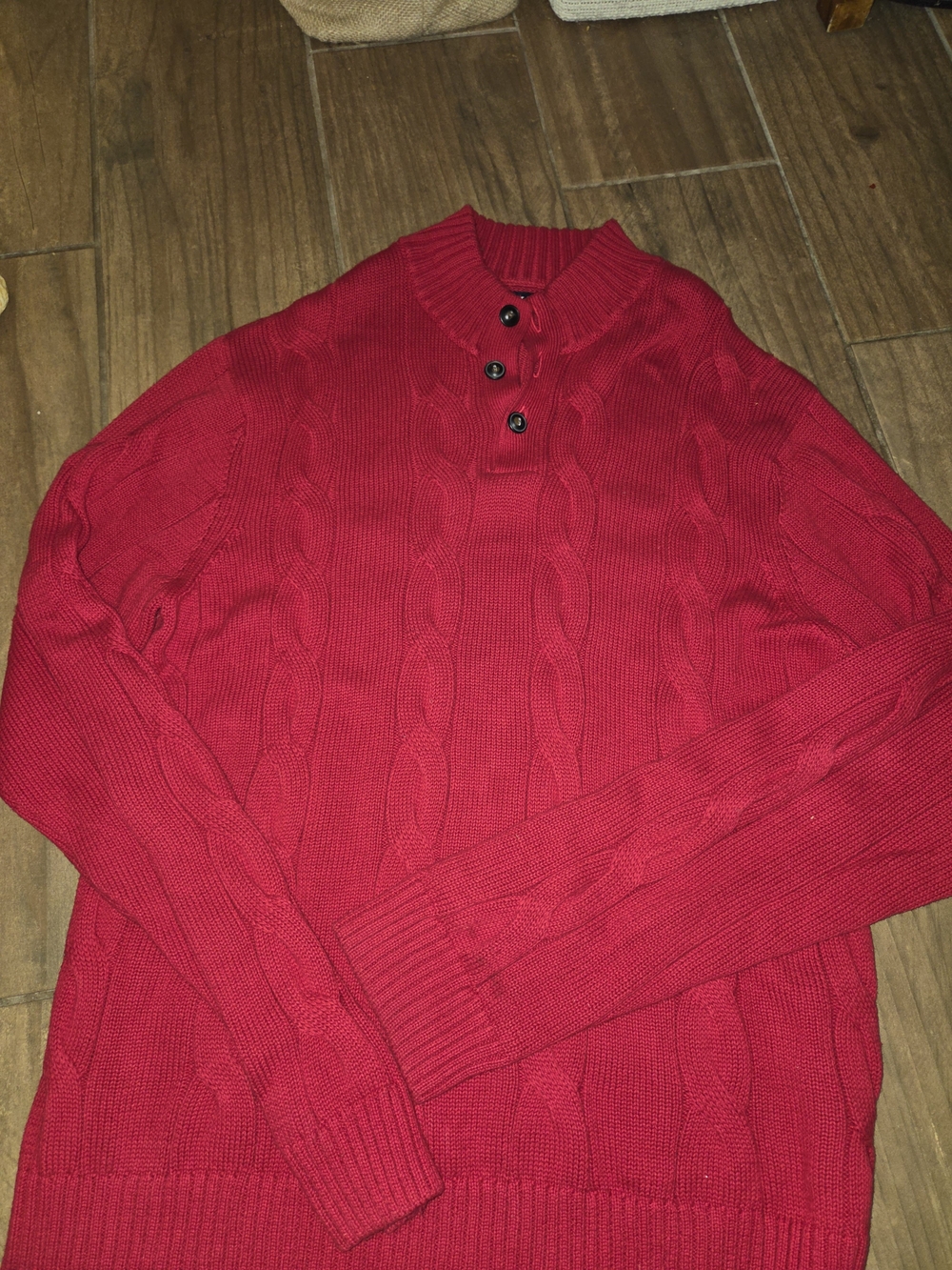Chaps Men's Red Cable-Knit Zip-Button Mock Neck Sweater
